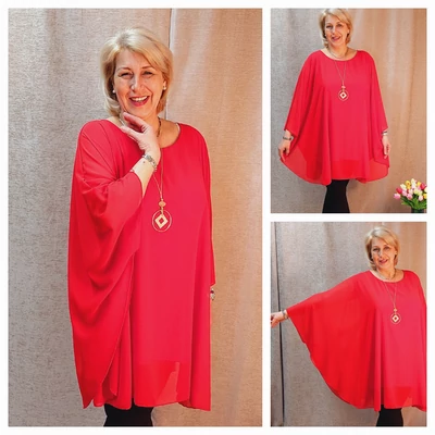 Pillangó -PIPACS PIROS- muszlin blúz 48-54-es méret