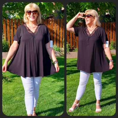 CSIPKE, V-nyakas felső - FEKETE - 50-58 méret