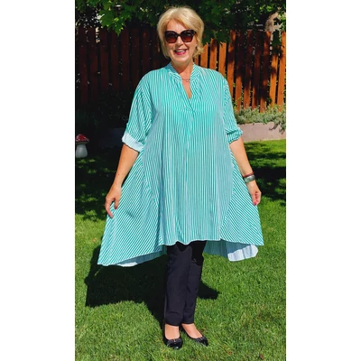 Szilvi kedvence ALMAZÖLD- fehér ingblúz   50 - 54 es méretig