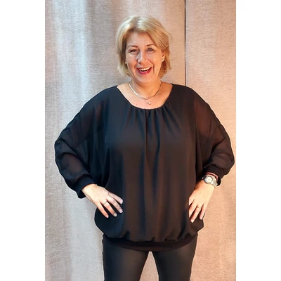 Muszlin, hosszú ujjú blúz - FEKETE - 50-56-os méret*