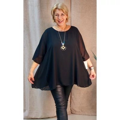 Kis Pillangó - FEKETE - muszlin blúz 48-56-os méret*