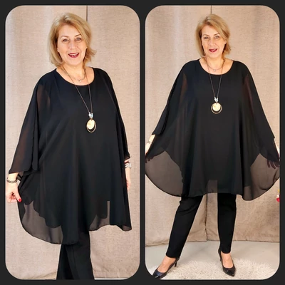 Pillangó - FEKETE  muszlin blúz 48-54-es méret