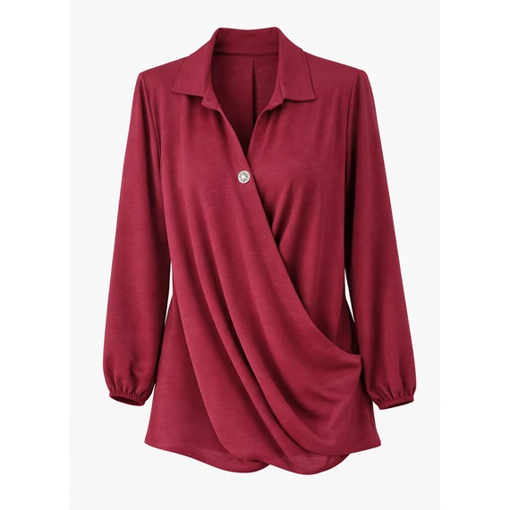 Átlapolt, gombos, gumis blúz- BORDÓ-50-56 méret 