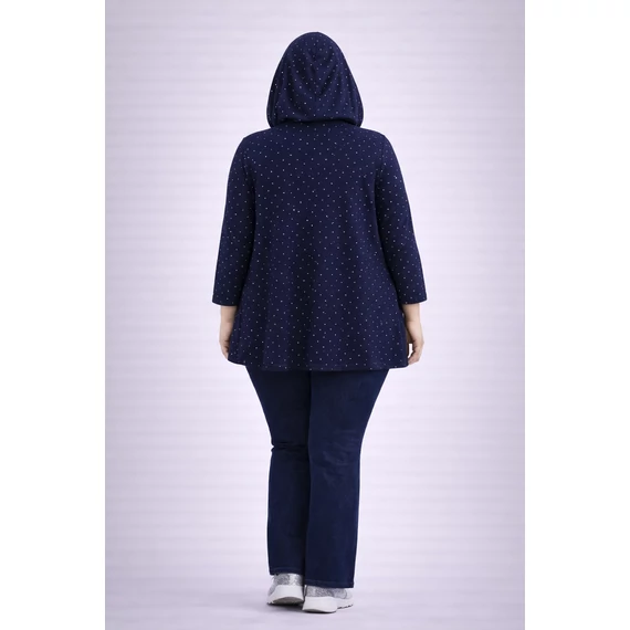 APRÓ STRASSZKÖVES- CSILLÁMOS KAPUCNIS SÖTÉTKÉK FELSŐ - 50-60 MÉRET