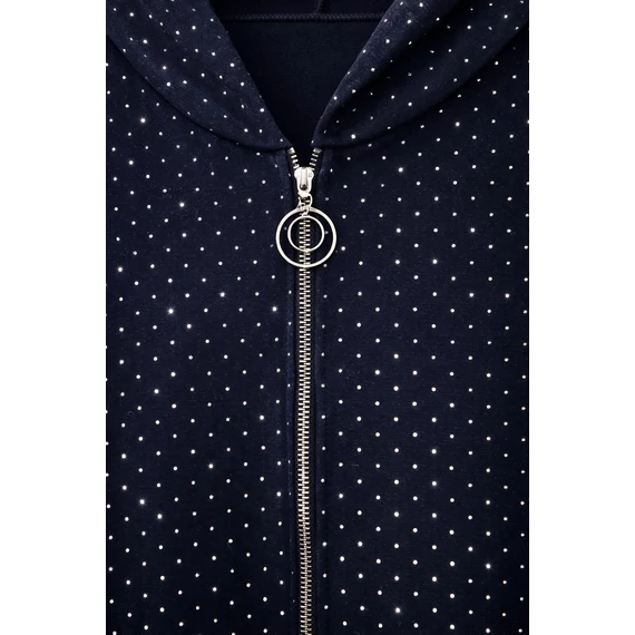 APRÓ STRASSZKÖVES- CSILLÁMOS KAPUCNIS SÖTÉTKÉK FELSŐ - 50-60 MÉRET