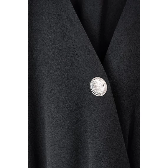 Átlapolt, gombos, gumis blúz- FEKETE-50-56 méret 