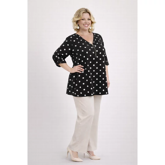 Cipzáros, pöttyös blúz -FEKETE-48-54 méret