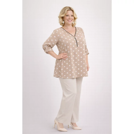 Cipzáros, pöttyös blúz -BÉZS-48-54 méret