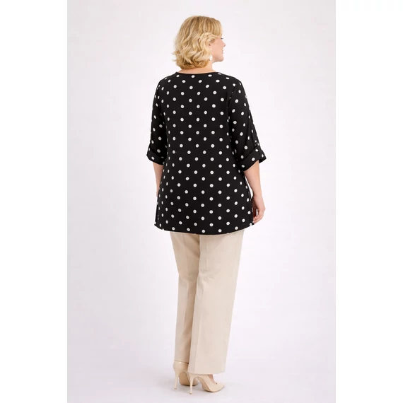 Cipzáros, pöttyös blúz -FEKETE-48-54 méret