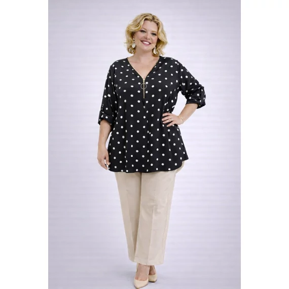Cipzáros, pöttyös blúz -FEKETE-48-54 méret