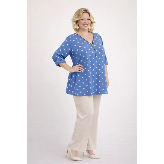 Cipzáros, pöttyös blúz -BABAKÉK-48-54 méret