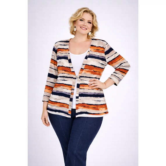 Blézer hatású, sávos mintázatú alkalmi blúz