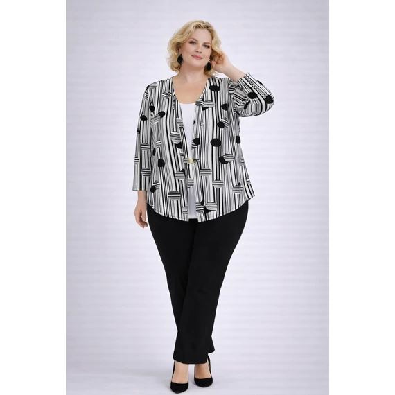 Blézer hatású, fekete nagy pöttyös alkalmi blúz