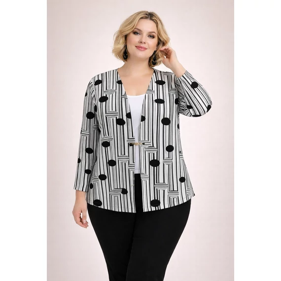 Blézer hatású, fekete nagy pöttyös alkalmi blúz