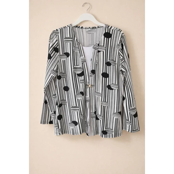 Blézer hatású, fekete nagy pöttyös alkalmi blúz