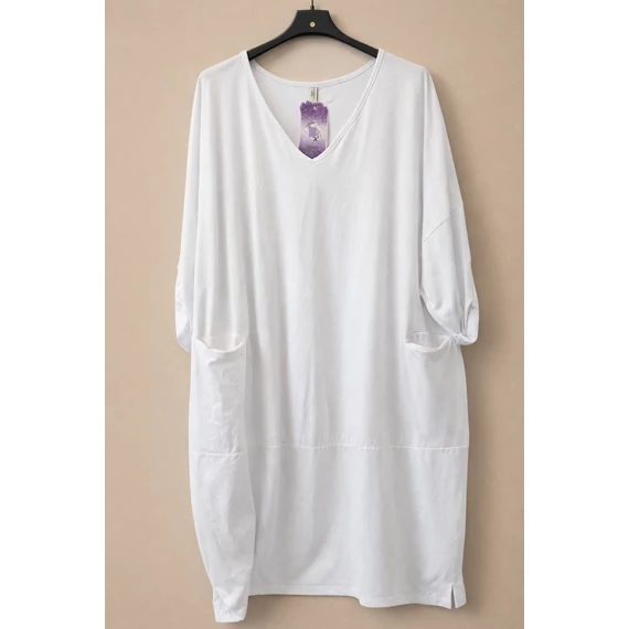 V-nyakas, hosszú ujjú tunika - FEHÉR - 50-56-os méretig