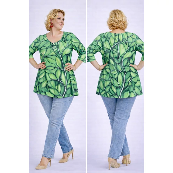 Selyempamut zöld levélmintás felső 50-58 méret