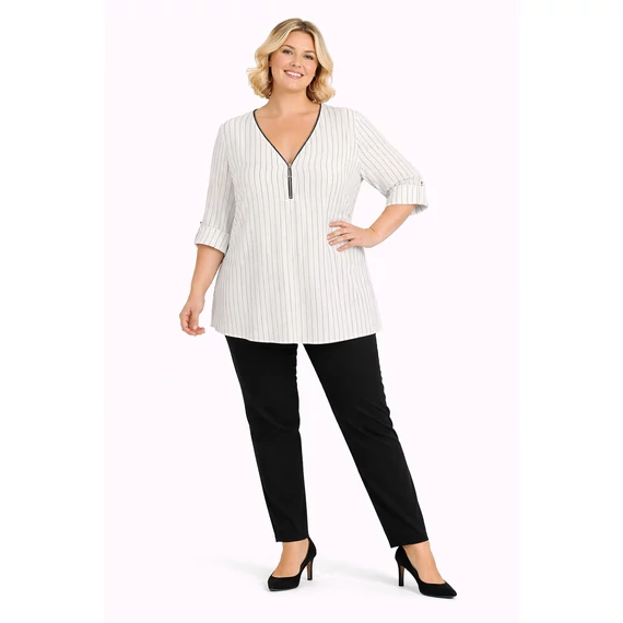 Cipzáros, csíkos blúz -FEHÉR-48-54 méret