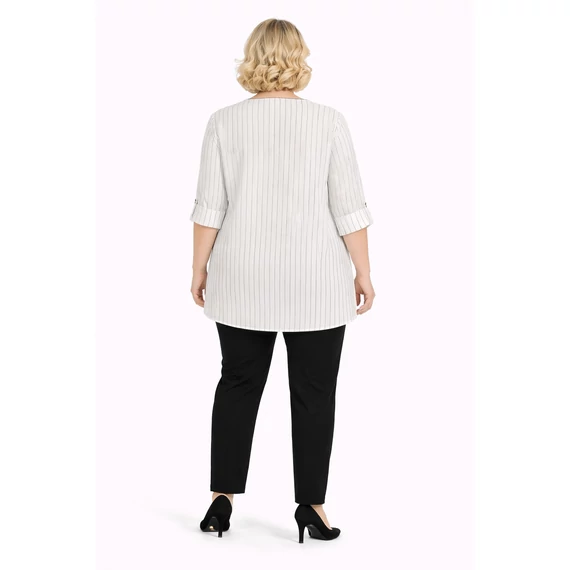 Cipzáros, csíkos blúz -FEHÉR-48-54 méret