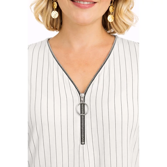 Cipzáros, csíkos blúz -FEHÉR-48-54 méret