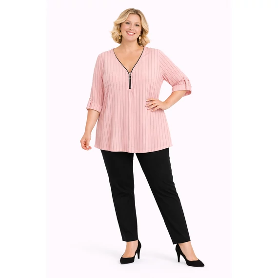 Cipzáros, csíkos blúz -RÓZSASZÍN -48-54 méret