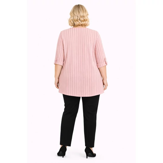 Cipzáros, csíkos blúz -RÓZSASZÍN -48-54 méret