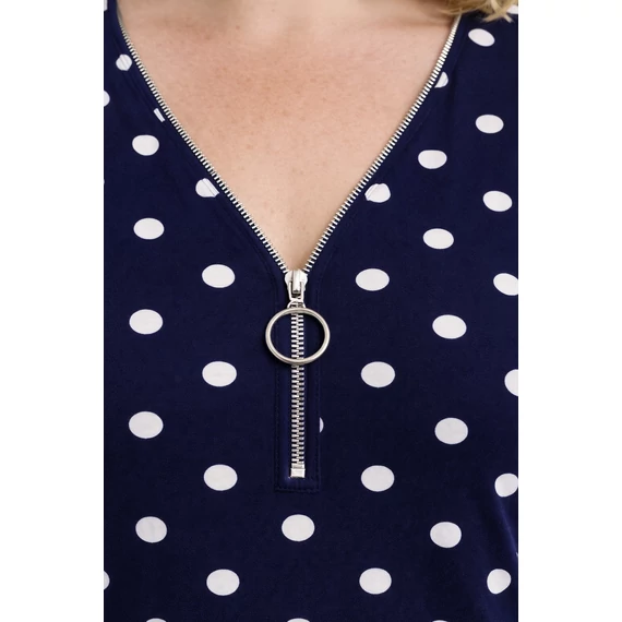 Cipzáros, pöttyös blúz -SÖTÉTKÉK-48-54 méret