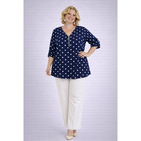 Cipzáros, pöttyös blúz -SÖTÉTKÉK-48-54 méret