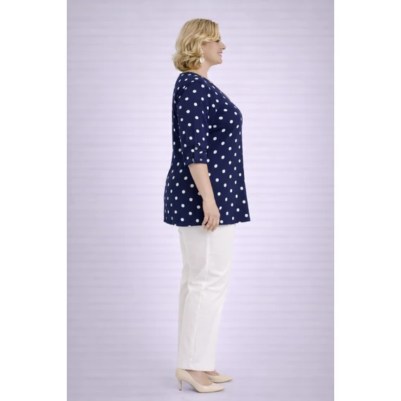 Cipzáros, pöttyös blúz -SÖTÉTKÉK-48-54 méret