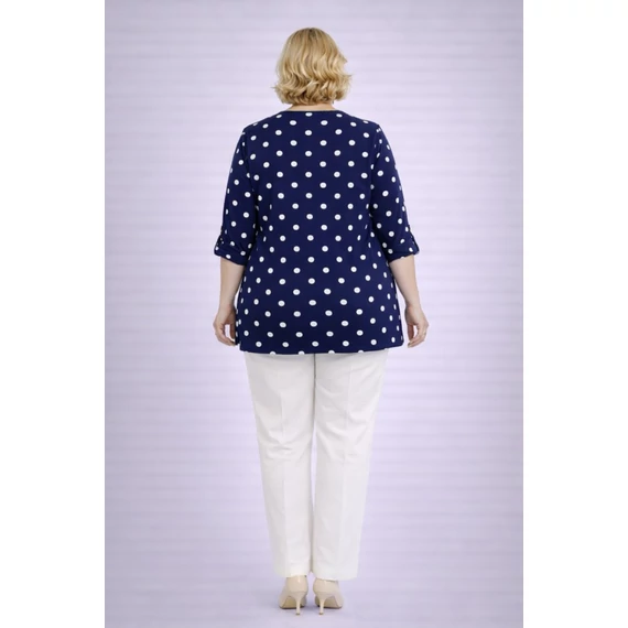 Cipzáros, pöttyös blúz -SÖTÉTKÉK-48-54 méret
