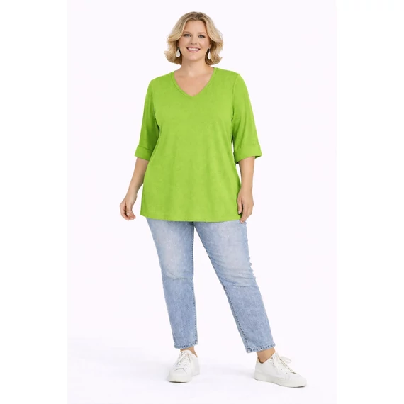 Ujján, alján passzés V nyakú pamut felső - KIVI- 48-54 méret 