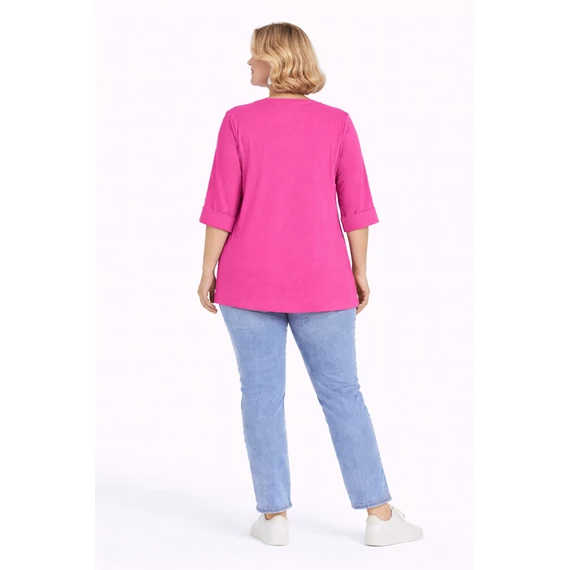 Ujján, alján passzés V nyakú pamut felső - MAGENTA- 48-54 méret 