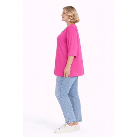 Ujján, alján passzés V nyakú pamut felső - MAGENTA- 48-54 méret 