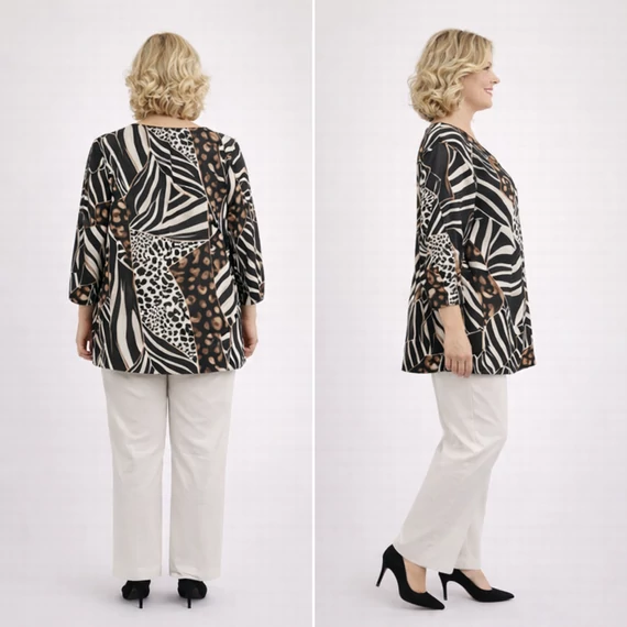 Szafari mintás jégselyem felső - GRAFIT - 46-52 méret