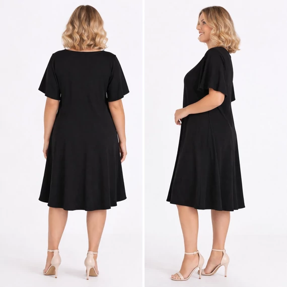 PILLANGÓ ujjas, V-nyakas egyberuha - FEKETE- 44-52 méret