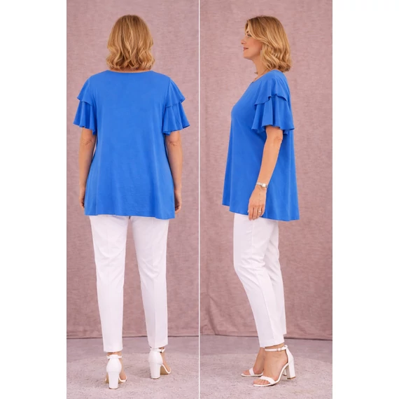 Dupla pillangó ujjas blúz - KIRÁLYKÉK- 48-54 méret