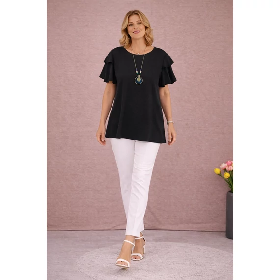 Dupla pillangó ujjas blúz - FEKETE- 48-54 méret