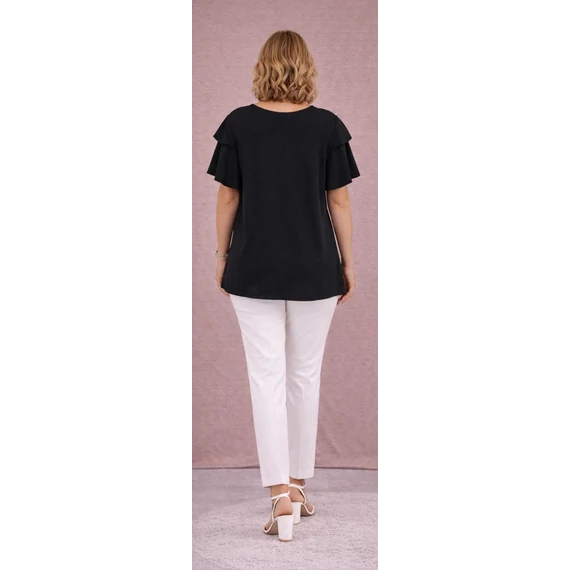 Dupla pillangó ujjas blúz - FEKETE- 48-54 méret