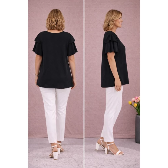 Dupla pillangó ujjas blúz - FEKETE- 48-54 méret