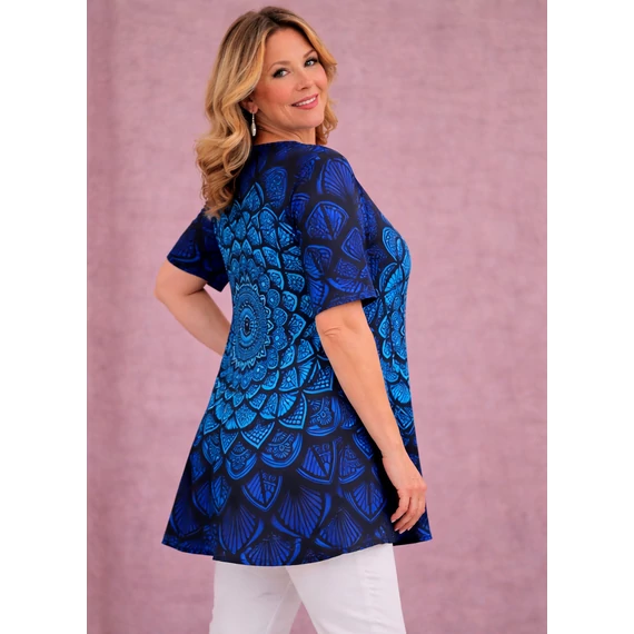 Selyempamut V-nyakú KÉK MANDALA mintás felső-50-60 méret