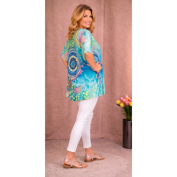 Selyempamut V-nyakú színes mandala mintás felső-50-60 méret