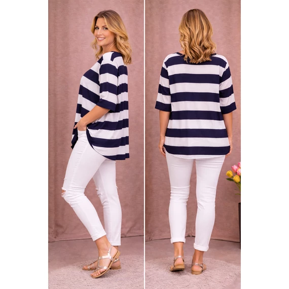 Selyempamut V-nyakú vastag csíkos horgonyos felső-50-60 méret