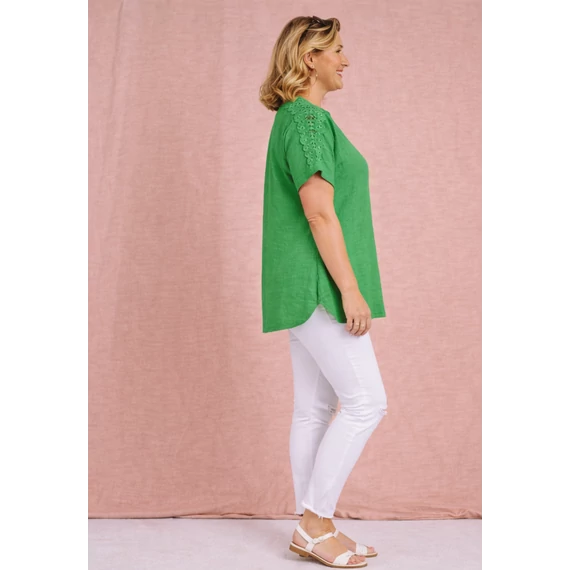 Vállán HORGOLT berakásos, pamutgéz felső - FŰZÖLD- 48-54 méret