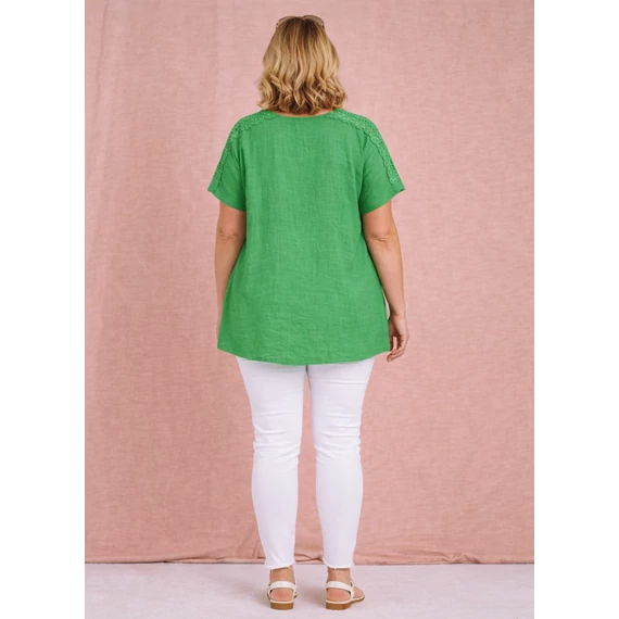 Vállán HORGOLT berakásos, pamutgéz felső - FŰZÖLD- 48-54 méret