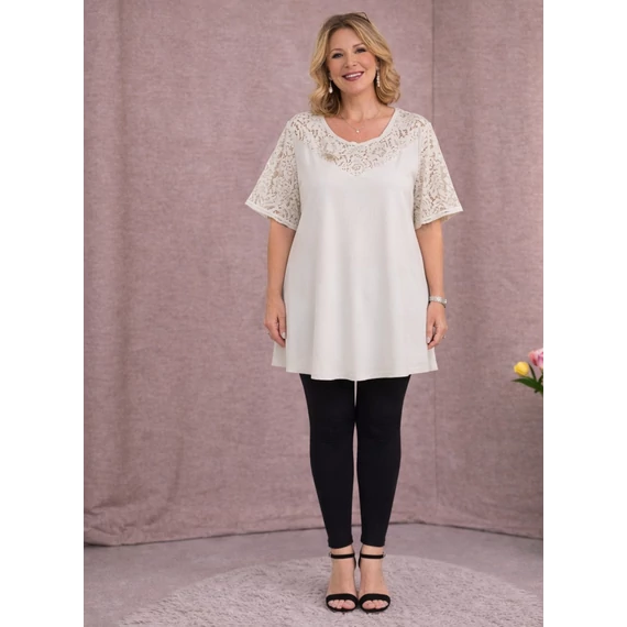 Csipkés ujjú, V-csipke nyakas tunika -FEHÉR- 50-60 méret