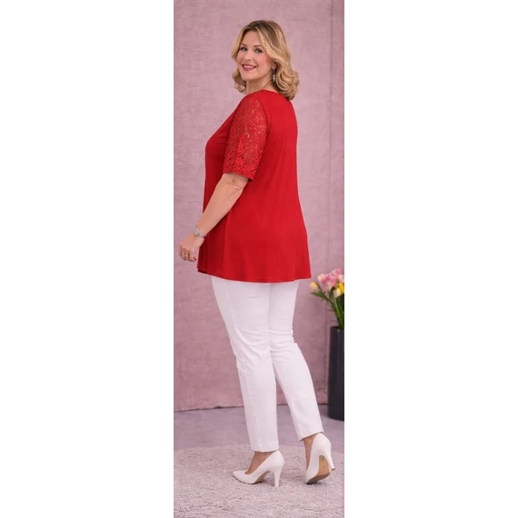 Csipkés ujjú, V-csipke nyakas tunika -PIROS- 50-60 méret