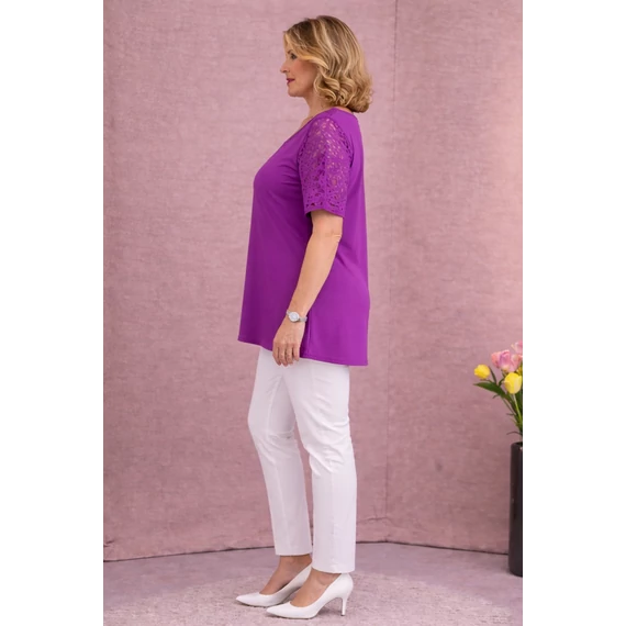 Csipkés ujjú, V-csipke nyakas tunika -PÜSPÖKLILA- 50-60 méret