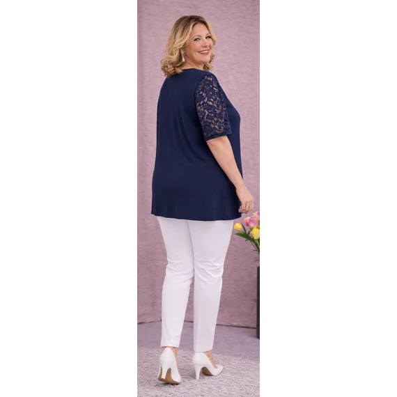 Csipkés ujjú, V-csipke nyakas tunika -SÖTÉTKÉK- 50-60 méret