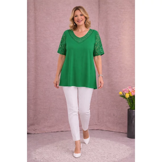 Csipkés ujjú, V-csipke nyakas tunika -FŰZÖLD- 50-60 méret