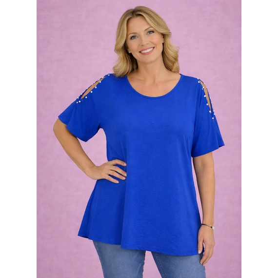 Nyitott gyöngyös ujjú blúz -KIRÁLYKÉK- 50-58 méret